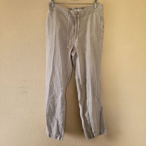 Onia 100% Linen Pants Womens Small Straight Leg Beige Drawstring Beachy Resort